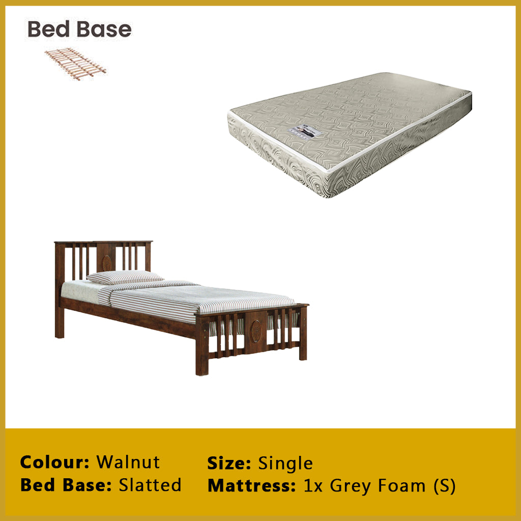 Gigi Single Pull-Out Bedframe Solid Wood Slatted Base  - w/ Mattress Option