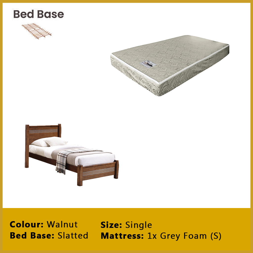 Marin Single Pull-Out Bedframe MDF + Veneer Solid Wood Slatted Base  - w/ Mattress Option