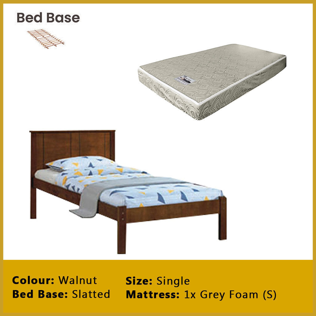 Ethan Single Pull-Out Bedframe MDF + Veneer Solid Wood Slatted Base  - w/ Mattress Option