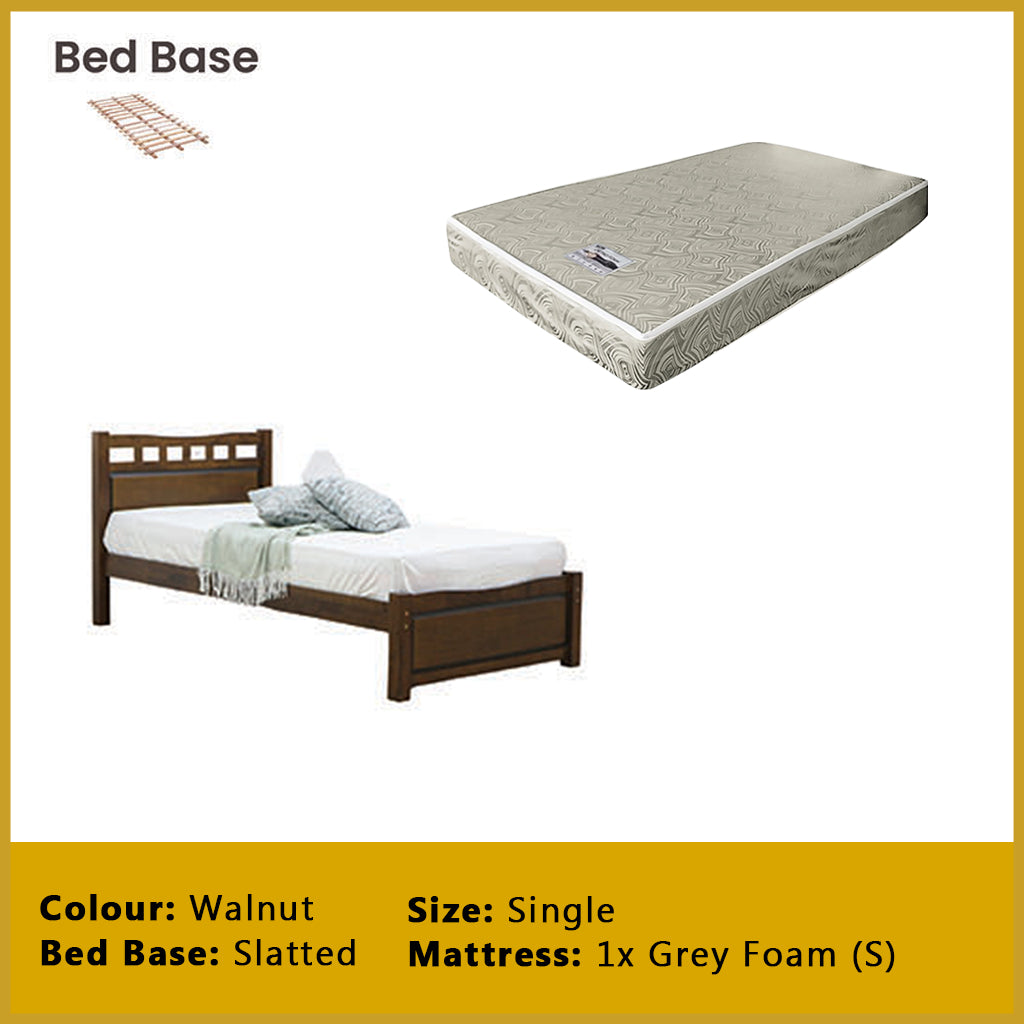 Frankie Single Pull-Out Bedframe MDF + Veneer Solid Wood Slatted Base  w/ Mattress Option