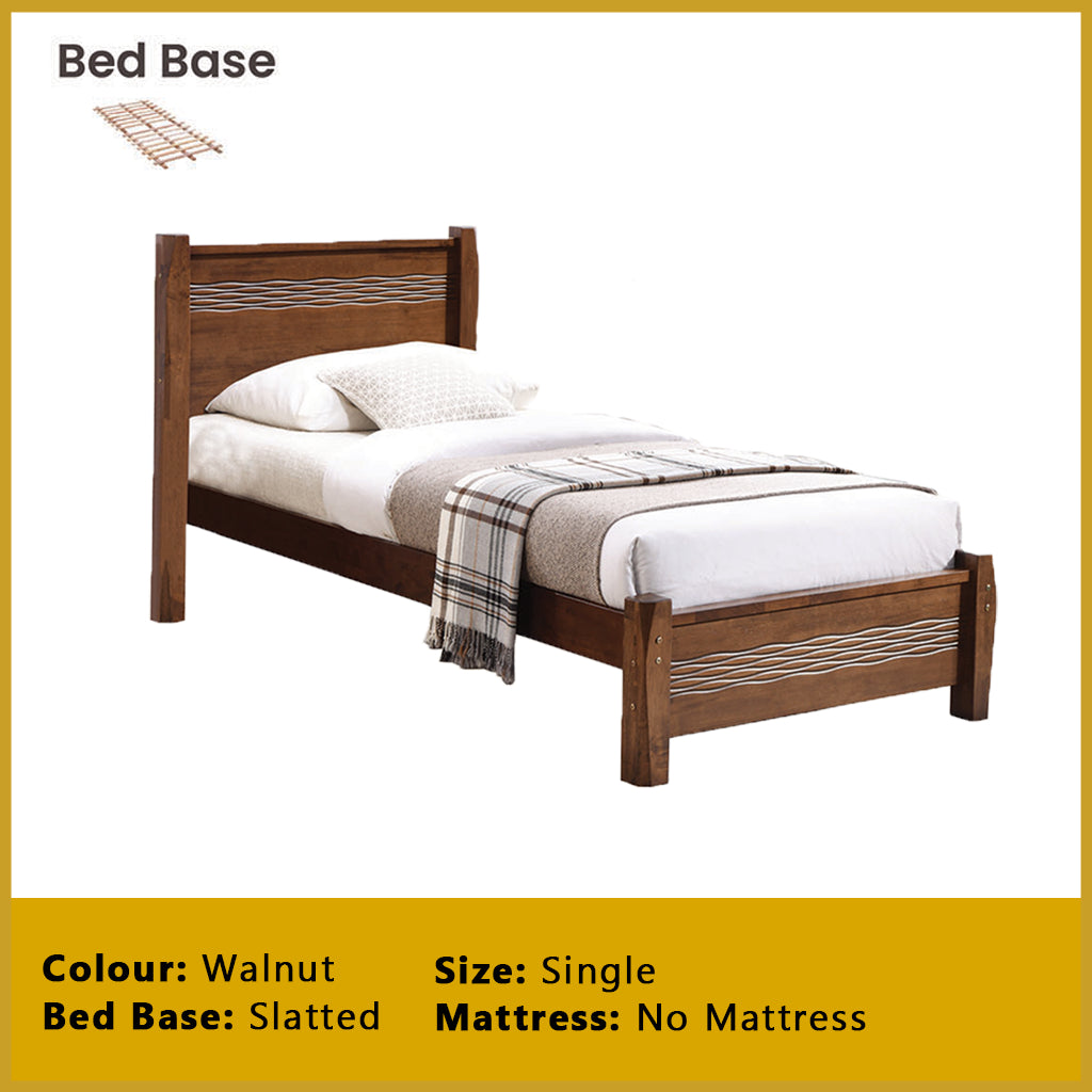 Marin Single Pull-Out Bedframe MDF + Veneer Solid Wood Slatted Base  - w/ Mattress Option