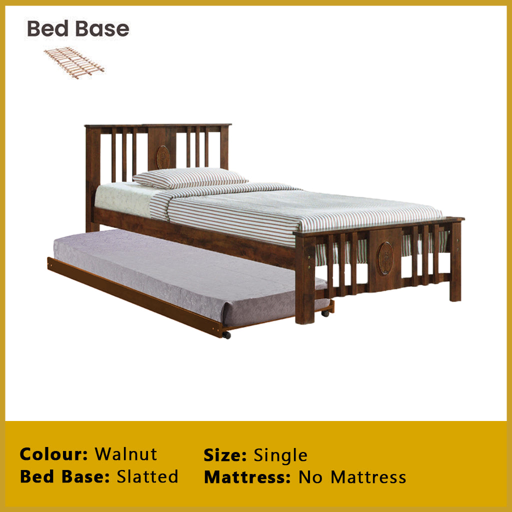 Gigi Single Pull-Out Bedframe Solid Wood Slatted Base  - w/ Mattress Option