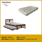 Gigi Single Pull-Out Bedframe Solid Wood Slatted Base  - w/ Mattress Option