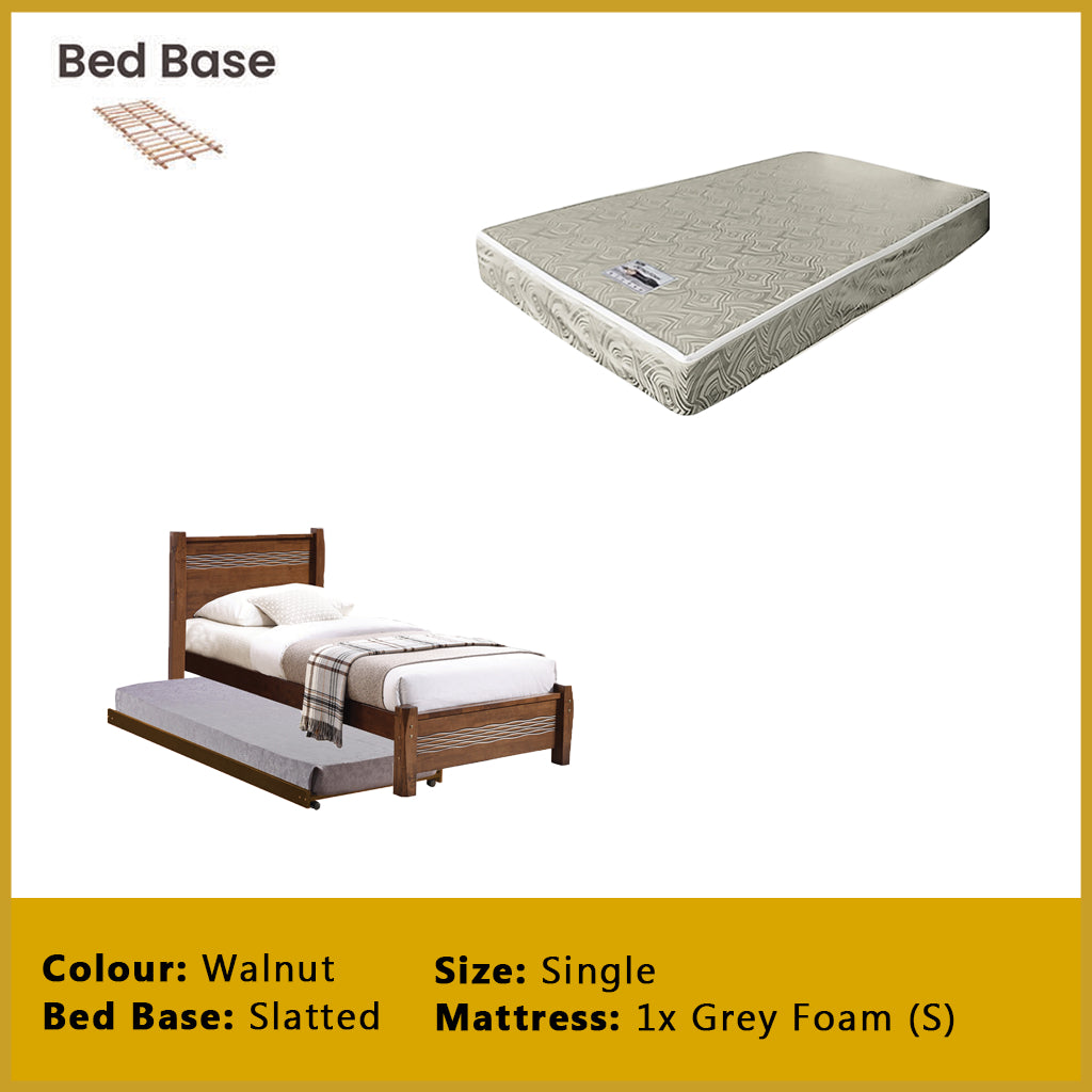 Marin Single Pull-Out Bedframe MDF + Veneer Solid Wood Slatted Base  - w/ Mattress Option