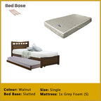 Frankie Single Pull-Out Bedframe MDF + Veneer Solid Wood Slatted Base  w/ Mattress Option