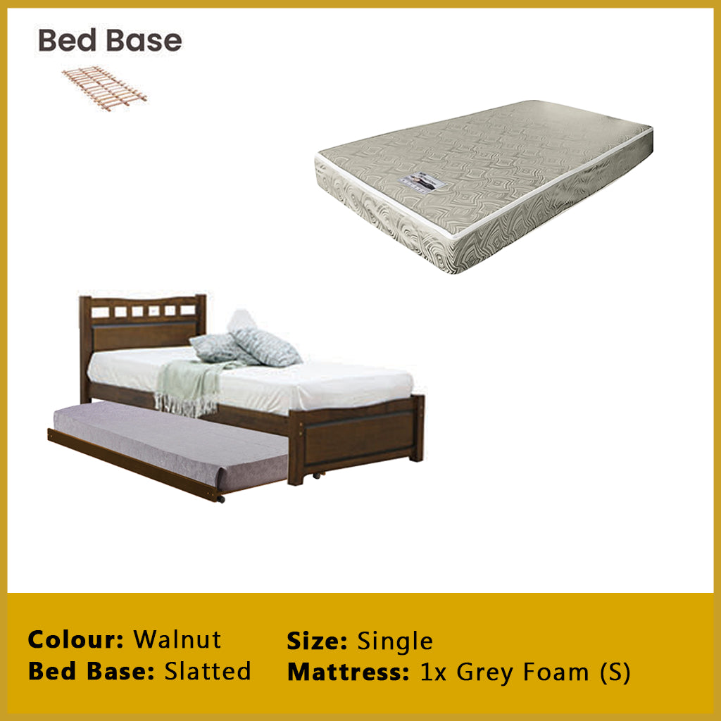 Frankie Single Pull-Out Bedframe MDF + Veneer Solid Wood Slatted Base  w/ Mattress Option