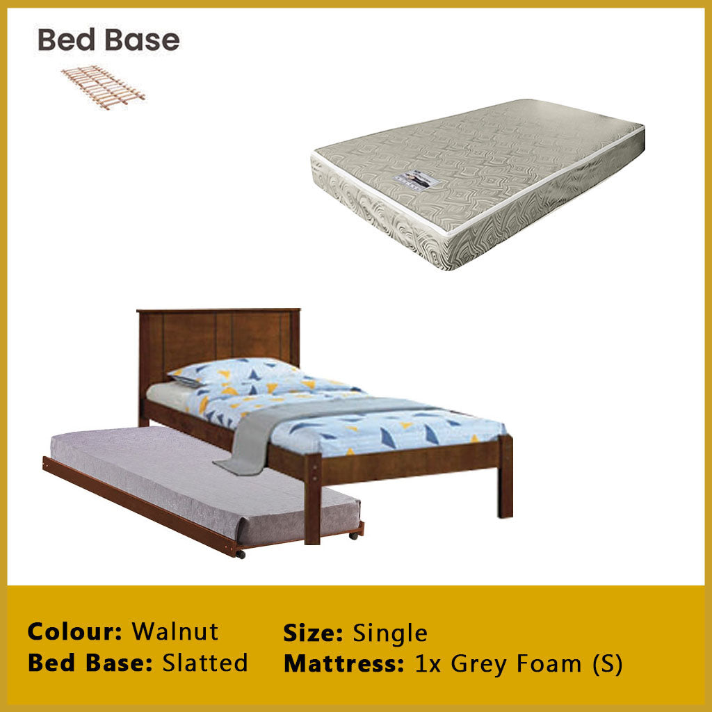 Ethan Single Pull-Out Bedframe MDF + Veneer Solid Wood Slatted Base  - w/ Mattress Option