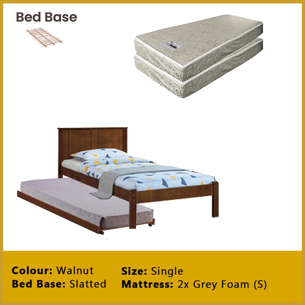 Ethan Single Pull-Out Bedframe MDF + Veneer Solid Wood Slatted Base  - w/ Mattress Option