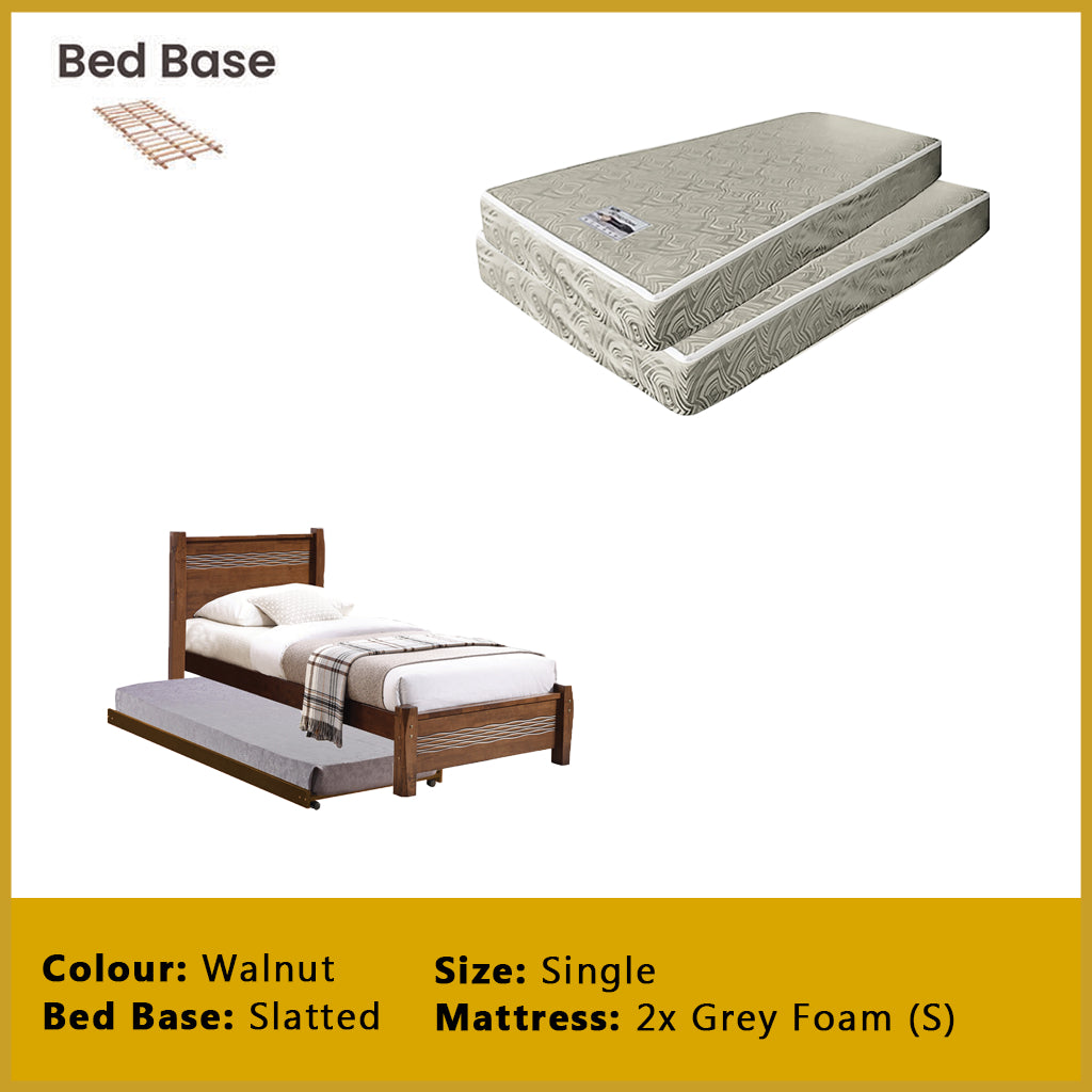 Marin Single Pull-Out Bedframe MDF + Veneer Solid Wood Slatted Base  - w/ Mattress Option
