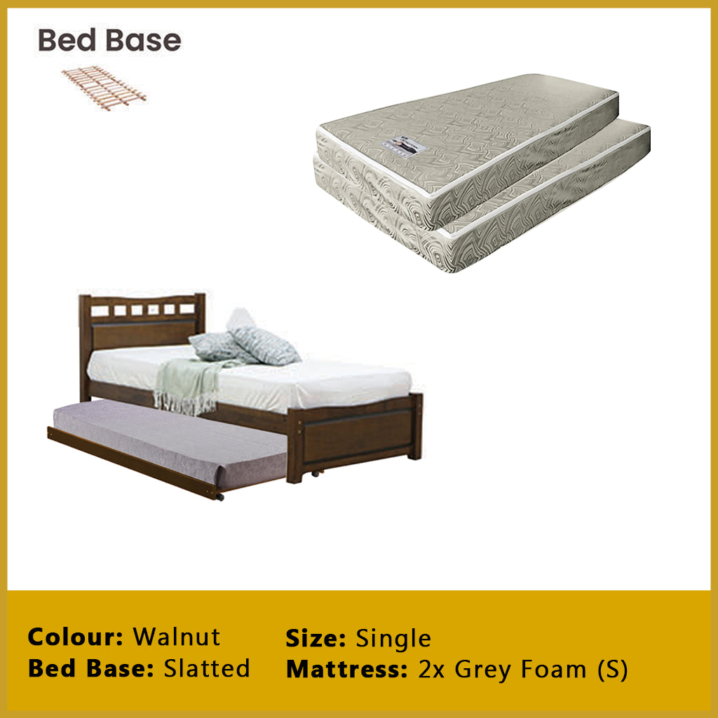 Frankie Single Pull-Out Bedframe MDF + Veneer Solid Wood Slatted Base  w/ Mattress Option
