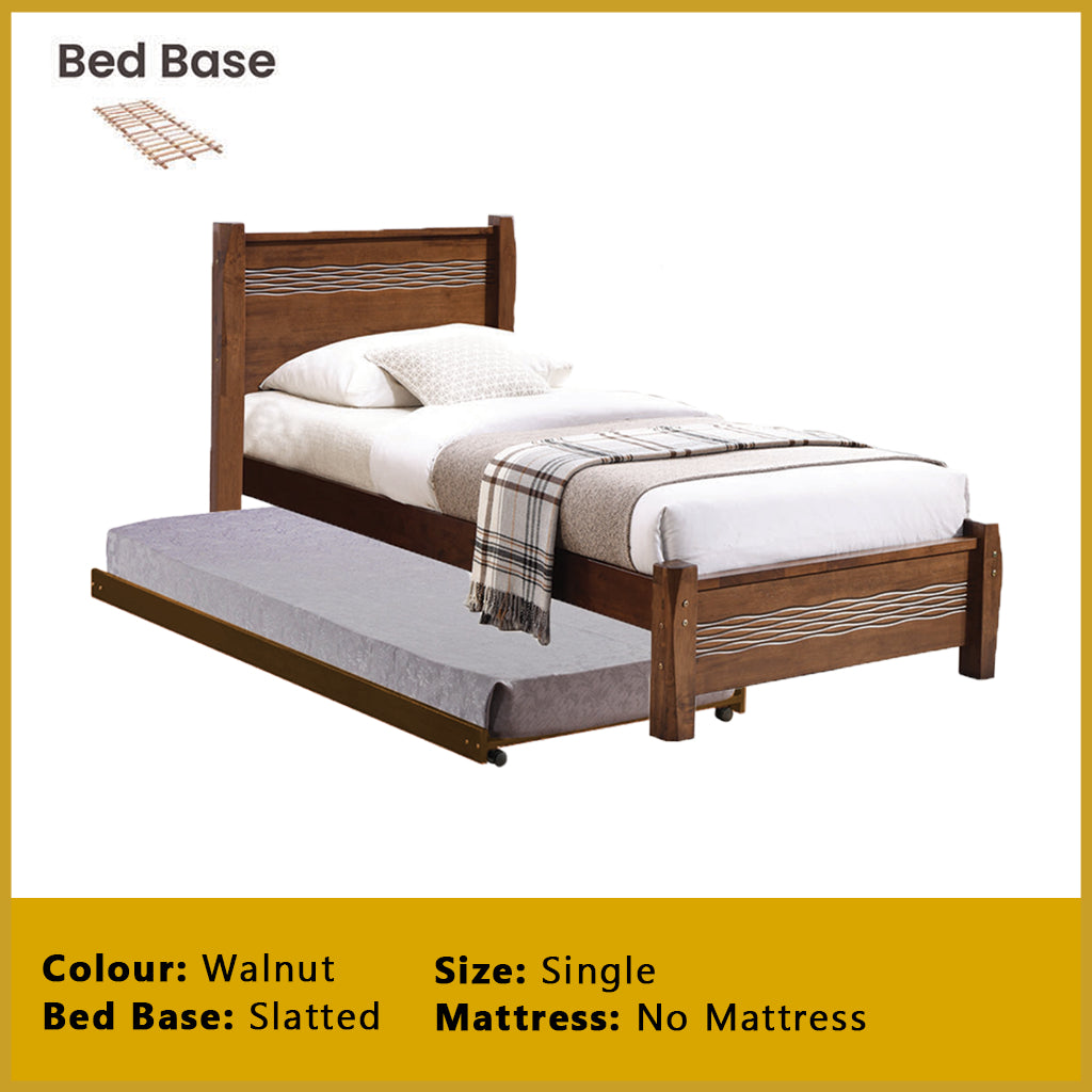 Marin Single Pull-Out Bedframe MDF + Veneer Solid Wood Slatted Base  - w/ Mattress Option