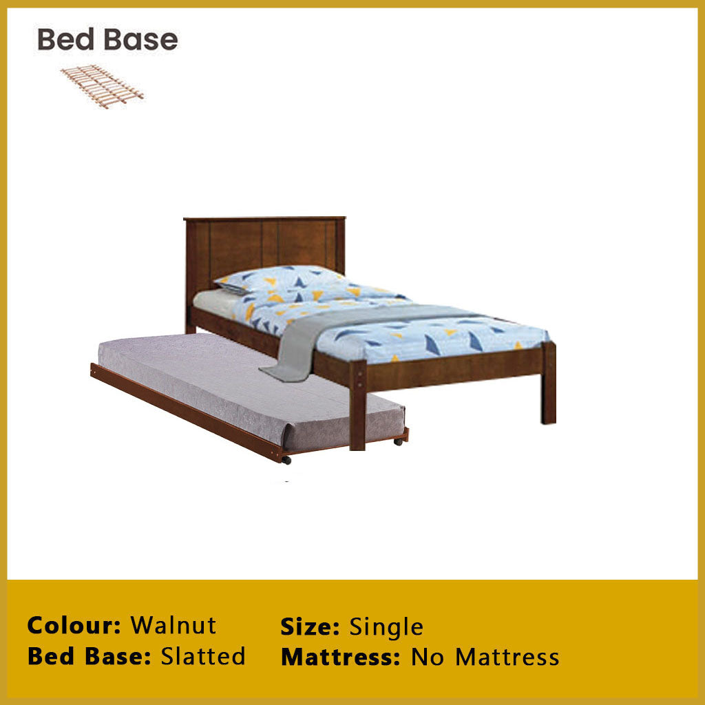 Ethan Single Pull-Out Bedframe MDF + Veneer Solid Wood Slatted Base  - w/ Mattress Option