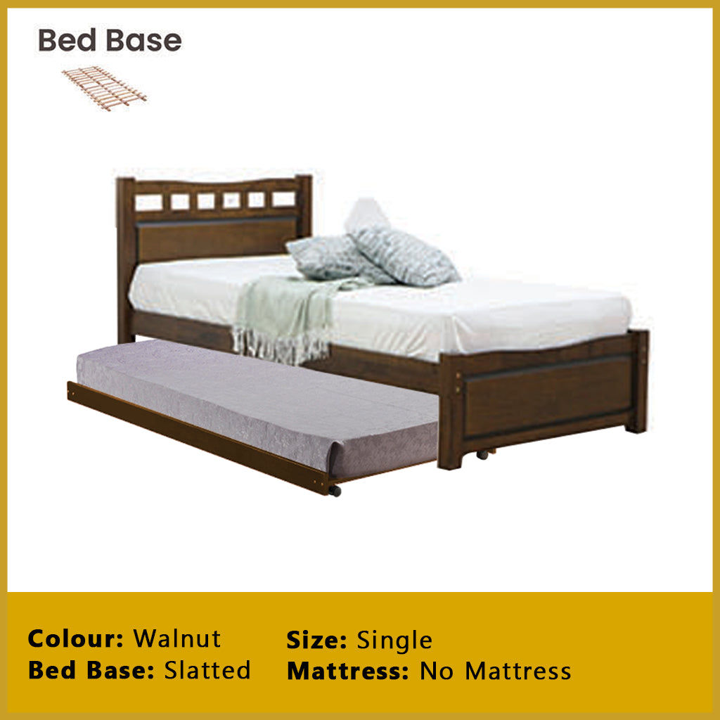 Frankie Single Pull-Out Bedframe MDF + Veneer Solid Wood Slatted Base  w/ Mattress Option