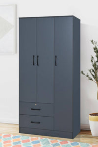 FREYA Series 3-Door Dark Grey Wardrobe