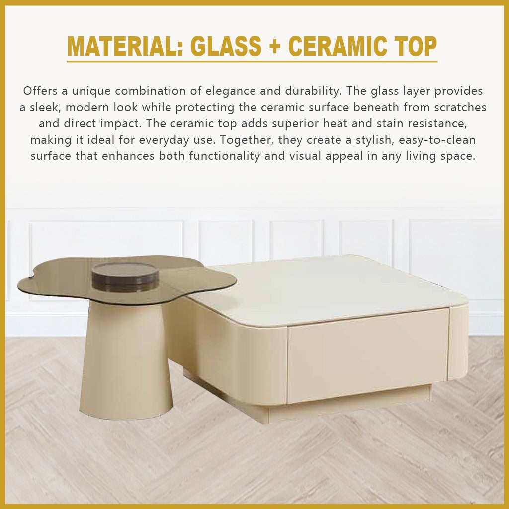 Yunna Premium Coffee Center Table Steel Metal Leg + Marble Ceramic Top