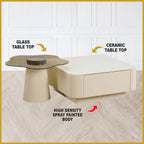 Yunna Premium Coffee Center Table Steel Metal Leg + Marble Ceramic Top