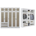 CROSSIA CARB-P2 Certified Board 1-5 Doors Wardrobe Rattan Design with Drawers Top Cabinet