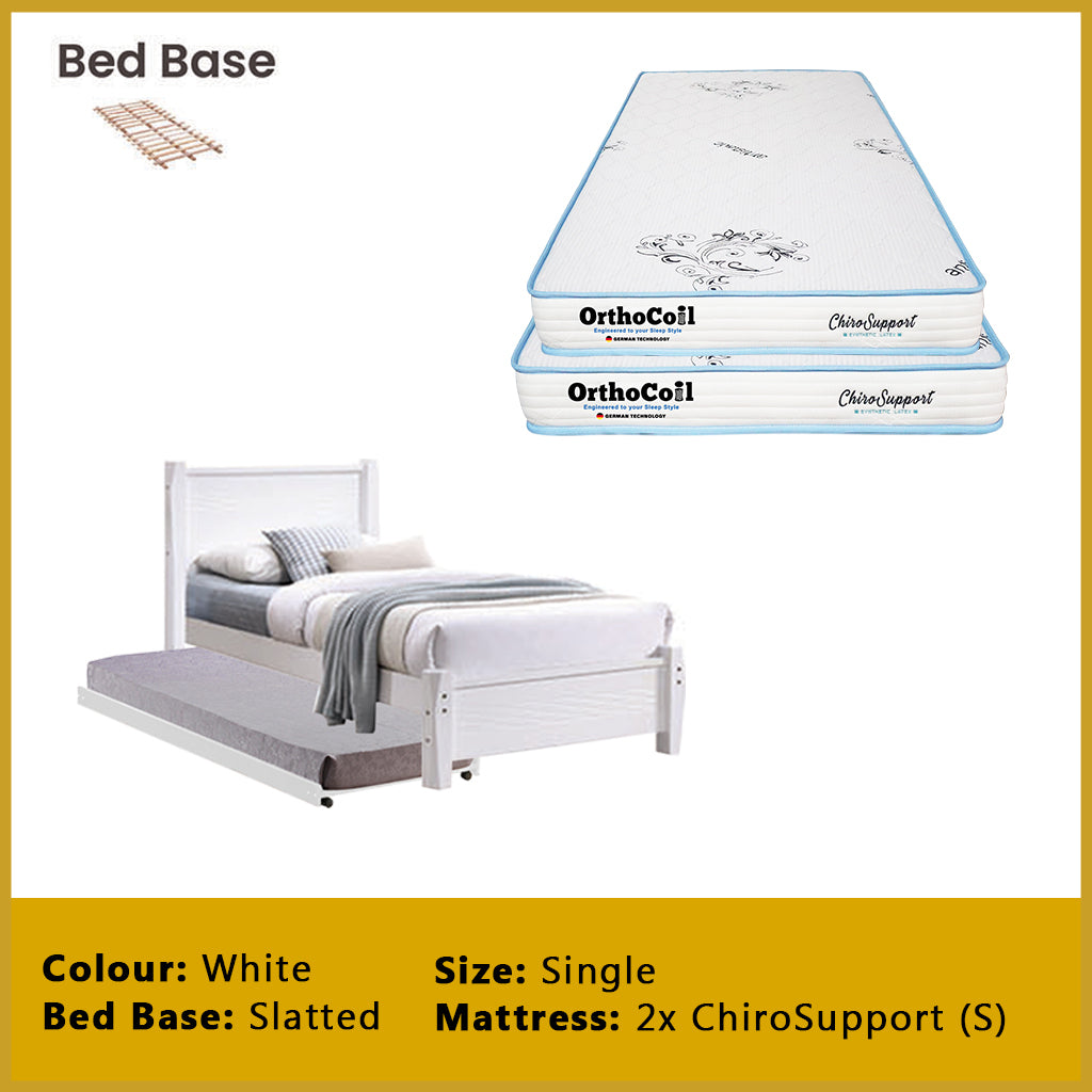 Marin Single Pull-Out Bedframe MDF + Veneer Solid Wood Slatted Base  - w/ Mattress Option