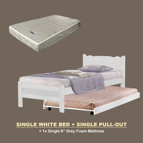 Image of Belle Pull-Out Bed Single Solid Rubberwood Bed Frame w/ Mattress Option