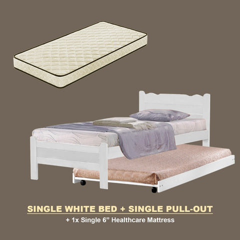 Image of Belle Pull-Out Bed Single Solid Rubberwood Bed Frame w/ Mattress Option