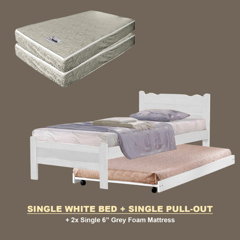 Image of Belle Pull-Out Bed Single Solid Rubberwood Bed Frame w/ Mattress Option