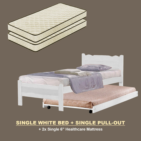 Image of Belle Pull-Out Bed Single Solid Rubberwood Bed Frame w/ Mattress Option