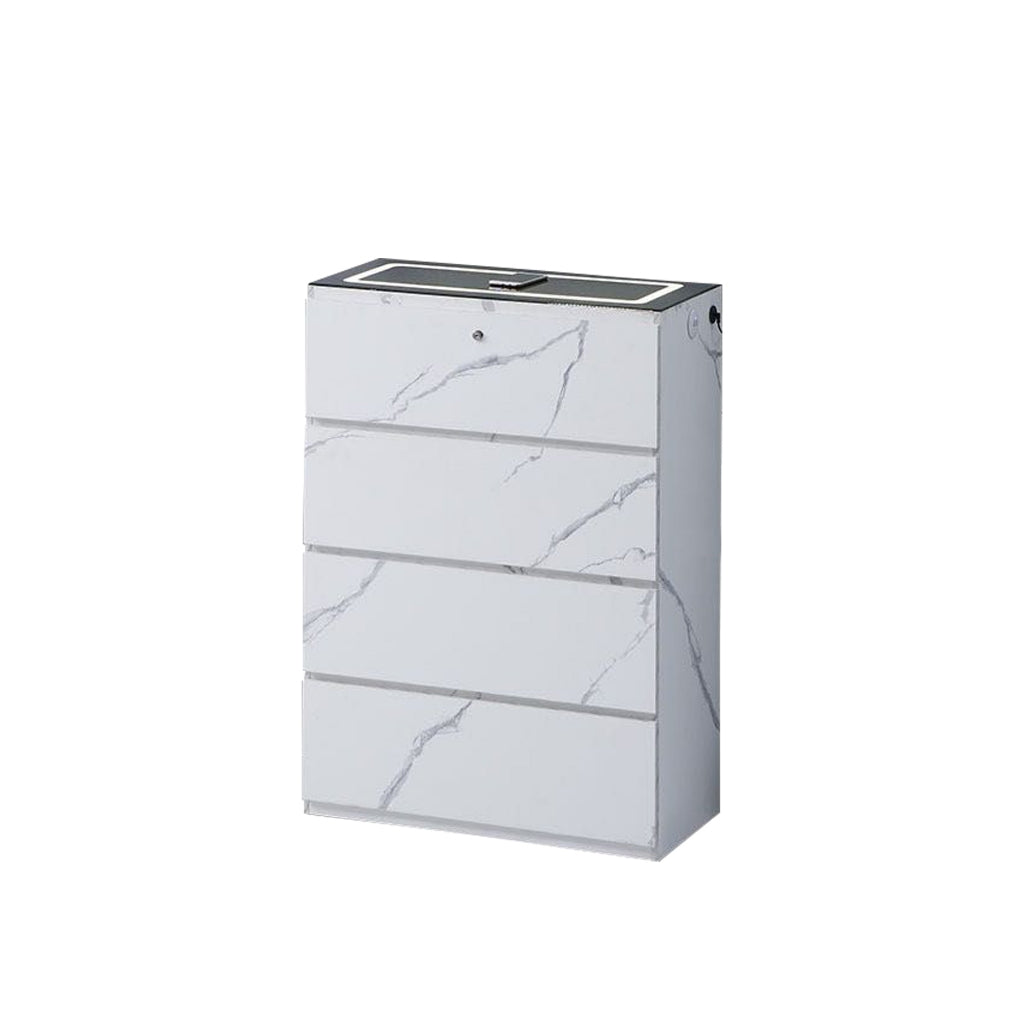 Agnes Series Chest of Drawer with Charging Port and Hidden Compartment in Marble White