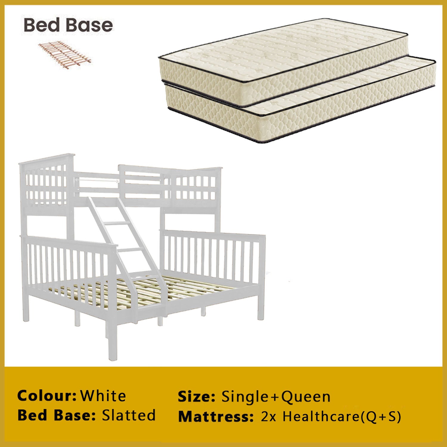 Mayci Queen+Single Solid Wood Slatted Base Double Decker Bed Frame