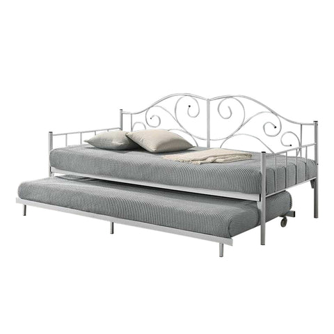 Image of Ferro Metal Daybed Bed Frame with Pull-Out in Black or White Colour - w/ Mattress Option