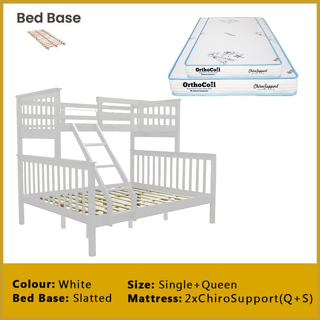 Mayci Queen+Single Solid Wood Slatted Base Double Decker Bed Frame
