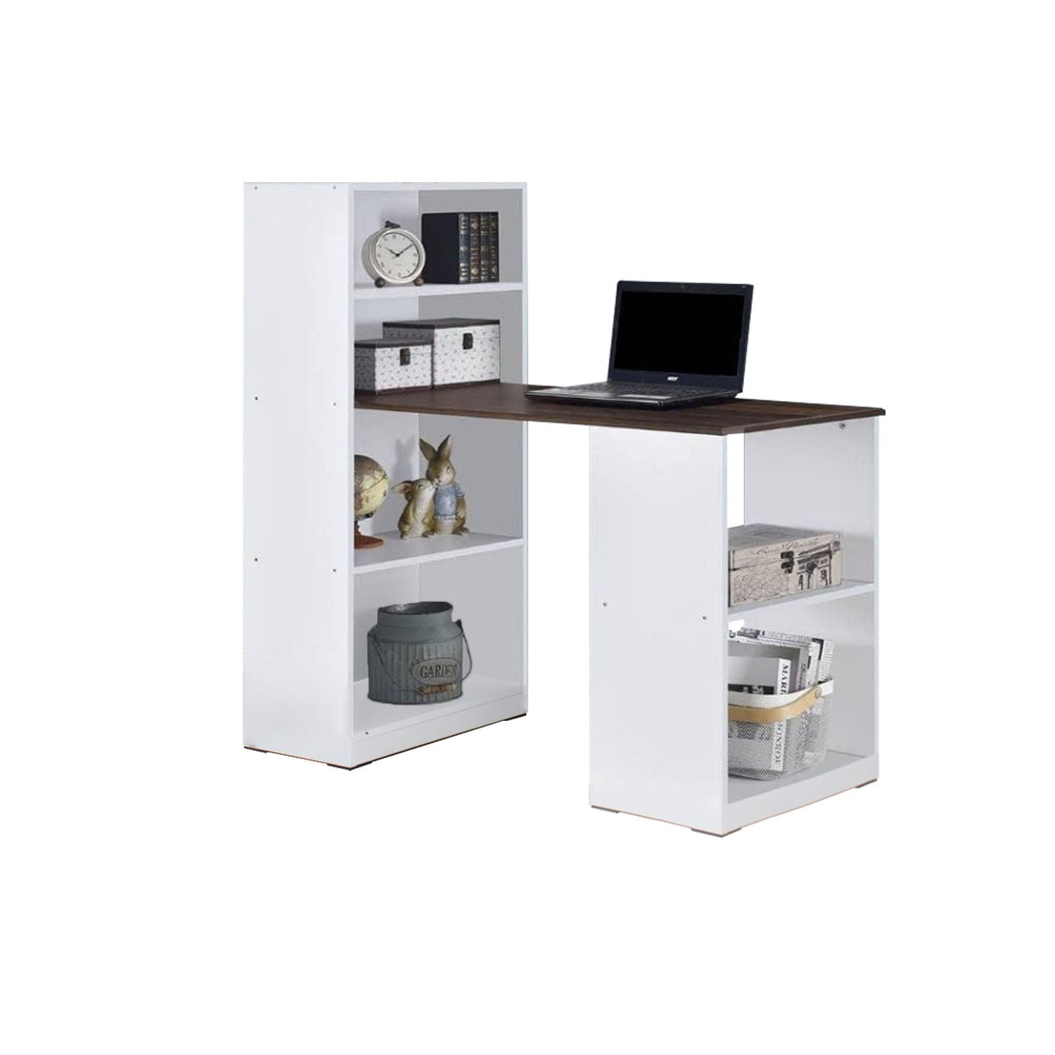 Elias Study Computer Office Table with Shelves Cabinet in 4 Colours