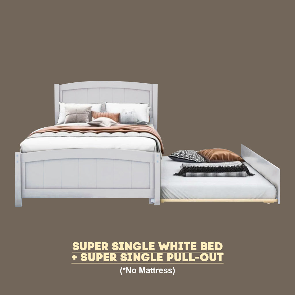 Natte Solid Rubberwood Bed Frame Single, Super Single w/ Pull-Out Option