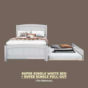 Natte Solid Rubberwood Bed Frame Single, Super Single w/ Pull-Out Option