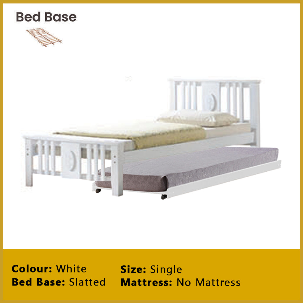 Gigi Single Pull-Out Bedframe Solid Wood Slatted Base  - w/ Mattress Option