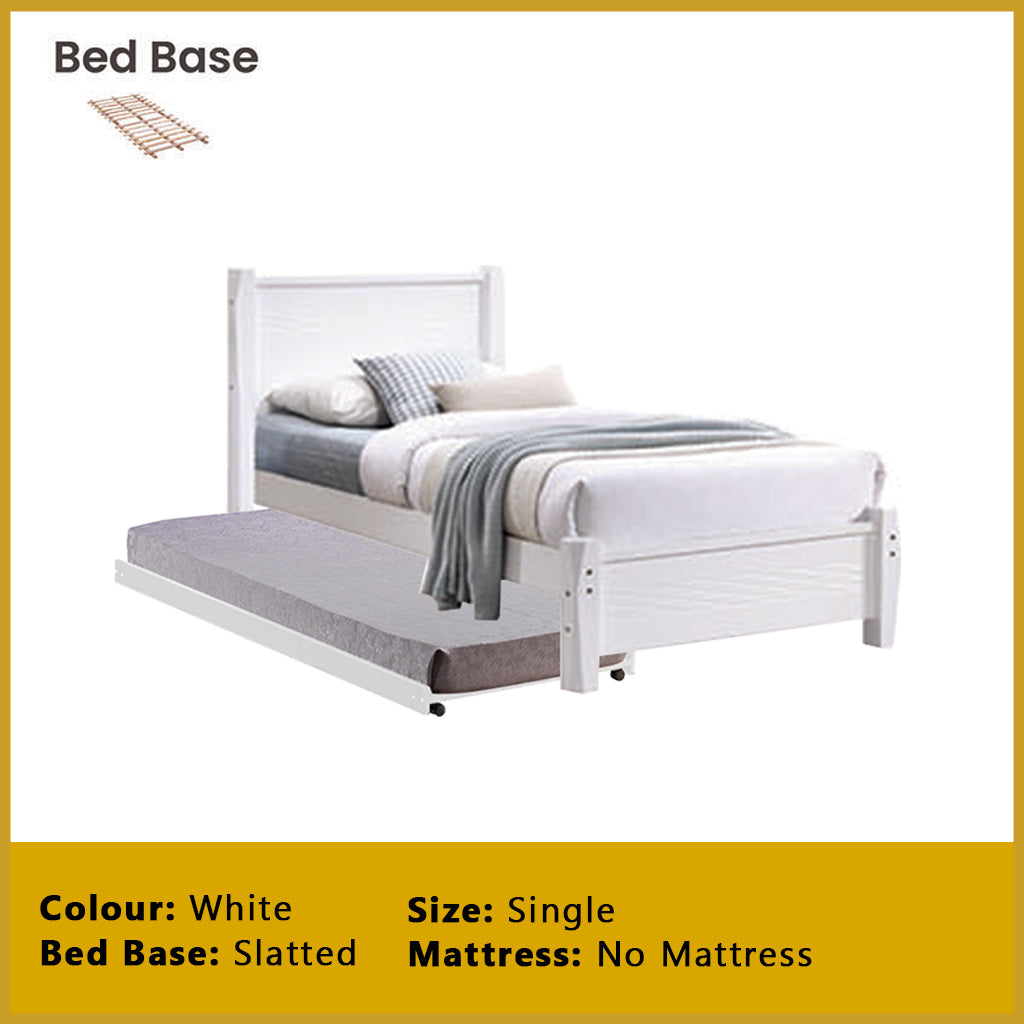 Marin Single Pull-Out Bedframe MDF + Veneer Solid Wood Slatted Base  - w/ Mattress Option