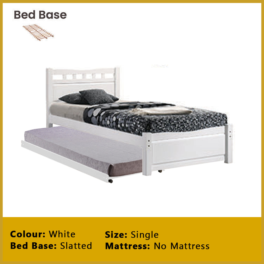 Frankie Single Pull-Out Bedframe MDF + Veneer Solid Wood Slatted Base  w/ Mattress Option