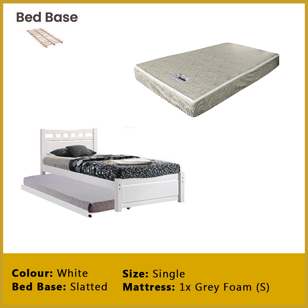 Frankie Single Pull-Out Bedframe MDF + Veneer Solid Wood Slatted Base  w/ Mattress Option