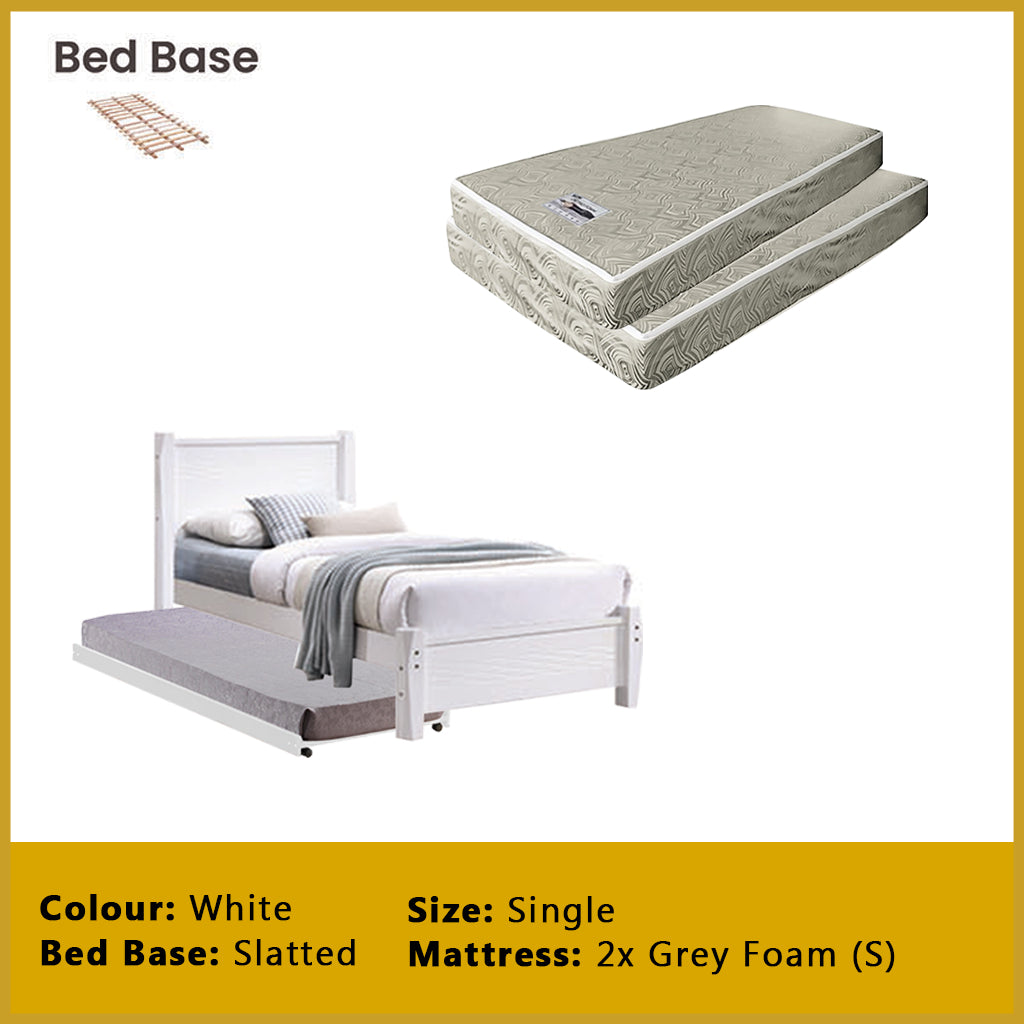 Marin Single Pull-Out Bedframe MDF + Veneer Solid Wood Slatted Base  - w/ Mattress Option
