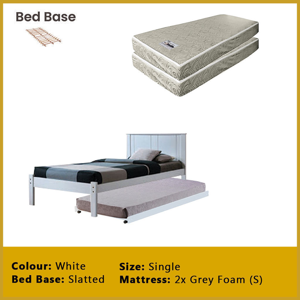 Ethan Single Pull-Out Bedframe MDF + Veneer Solid Wood Slatted Base  - w/ Mattress Option