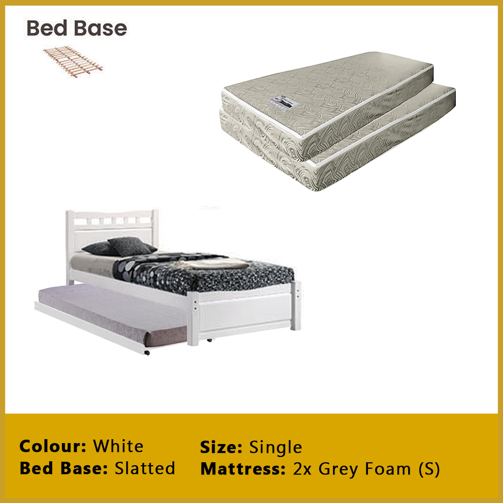 Frankie Single Pull-Out Bedframe MDF + Veneer Solid Wood Slatted Base  w/ Mattress Option