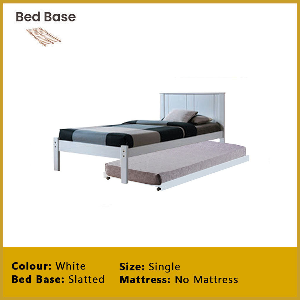 Ethan Single Pull-Out Bedframe MDF + Veneer Solid Wood Slatted Base  - w/ Mattress Option
