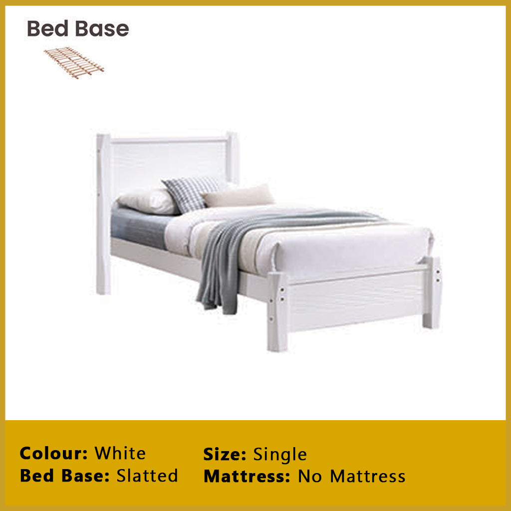 Marin Single Pull-Out Bedframe MDF + Veneer Solid Wood Slatted Base  - w/ Mattress Option