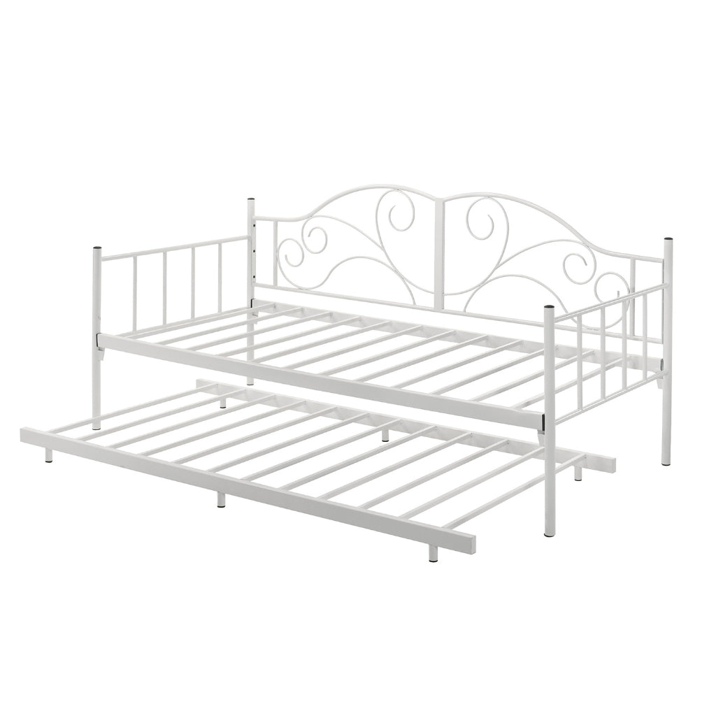 Emily Metal Daybed Bed Frame Single with Pull-Out in Black/White Colour w/ Mattress