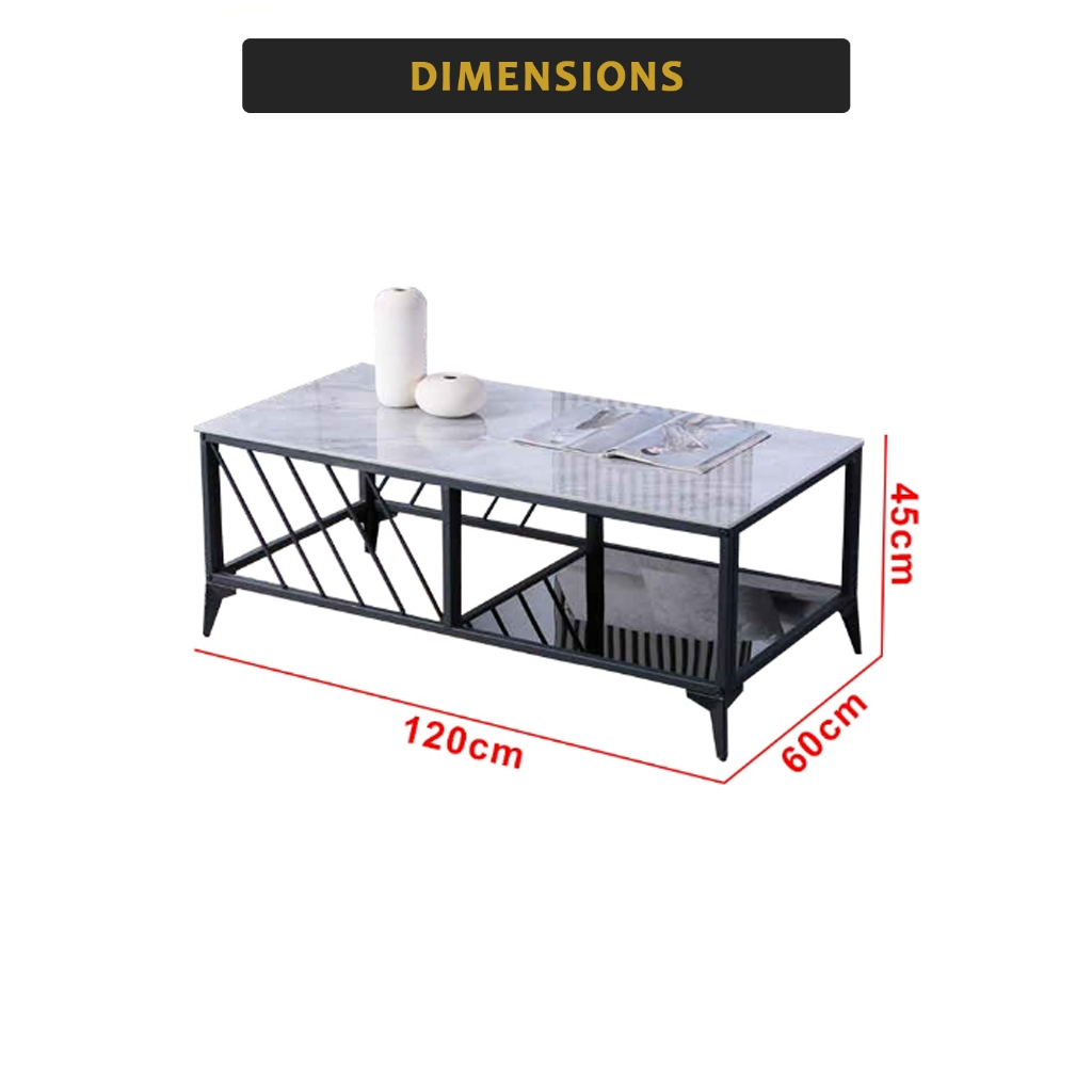 Willa Premium Coffee Center Table Steel Metal Leg + Marble Ceramic Top