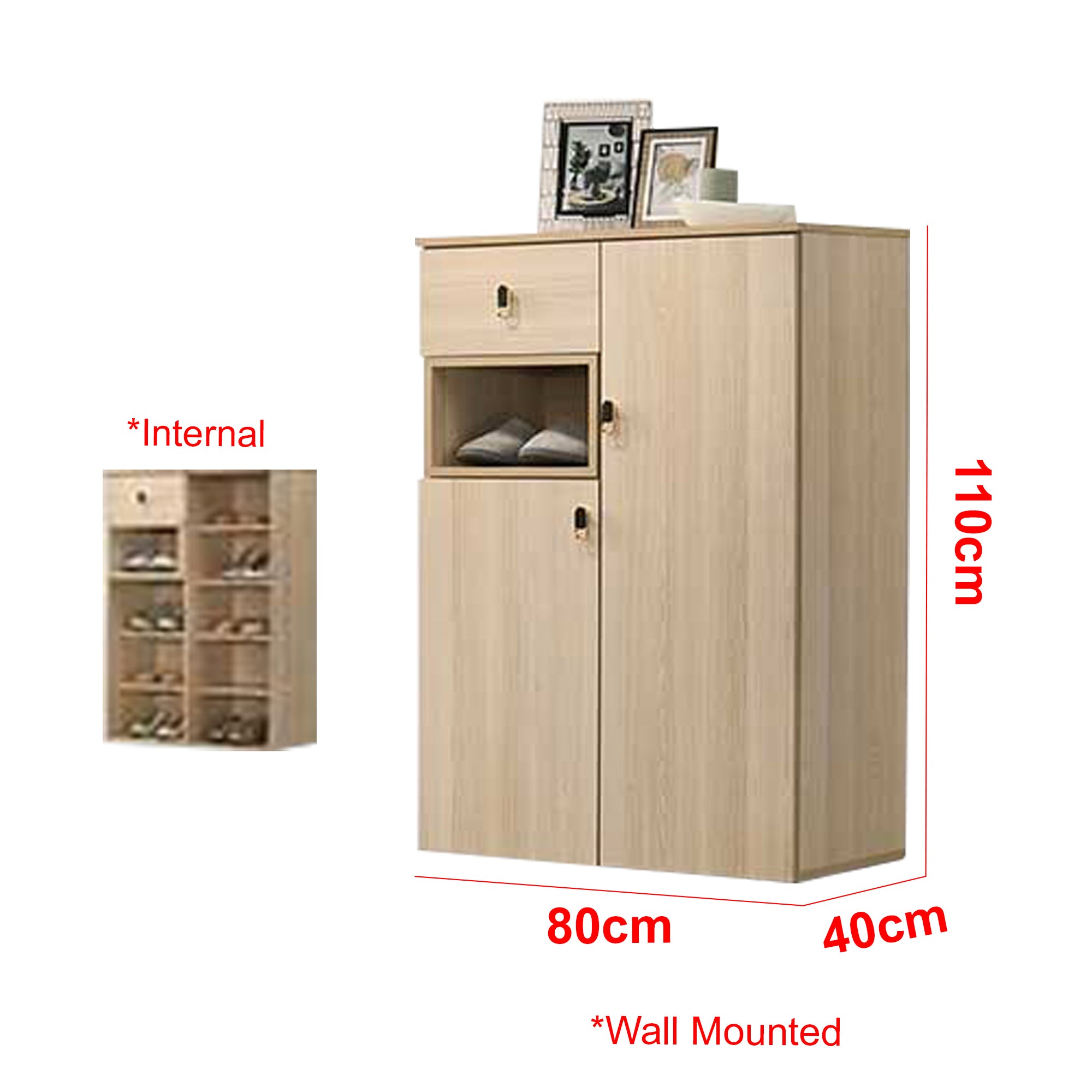 Howzer Series 25 Wall Mounted Shoe Cabinet Collection in Natural Colour