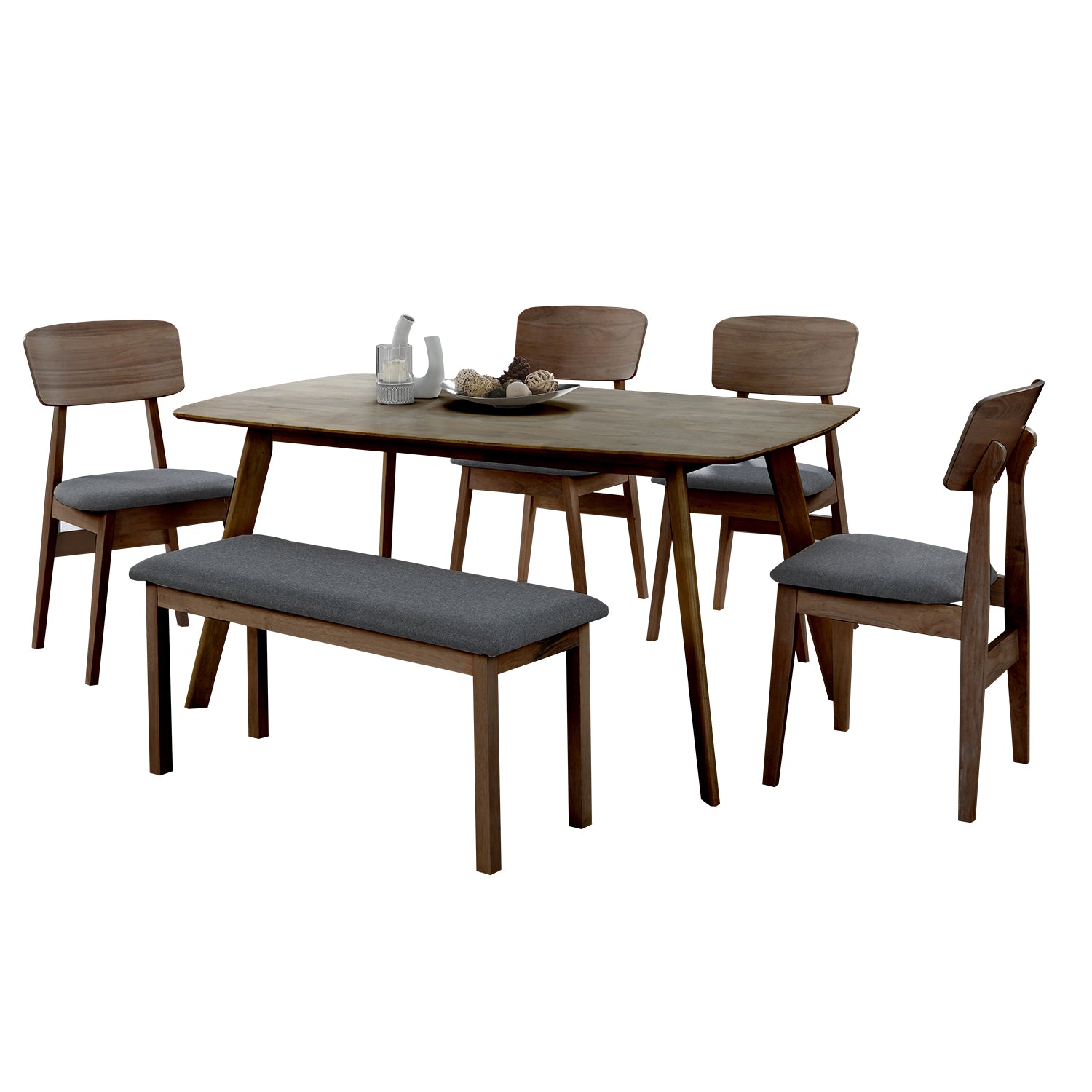 Zono Nordic Dining Set w/ Table, Chair & Bench Solid Rubber Wood in 2 Colours