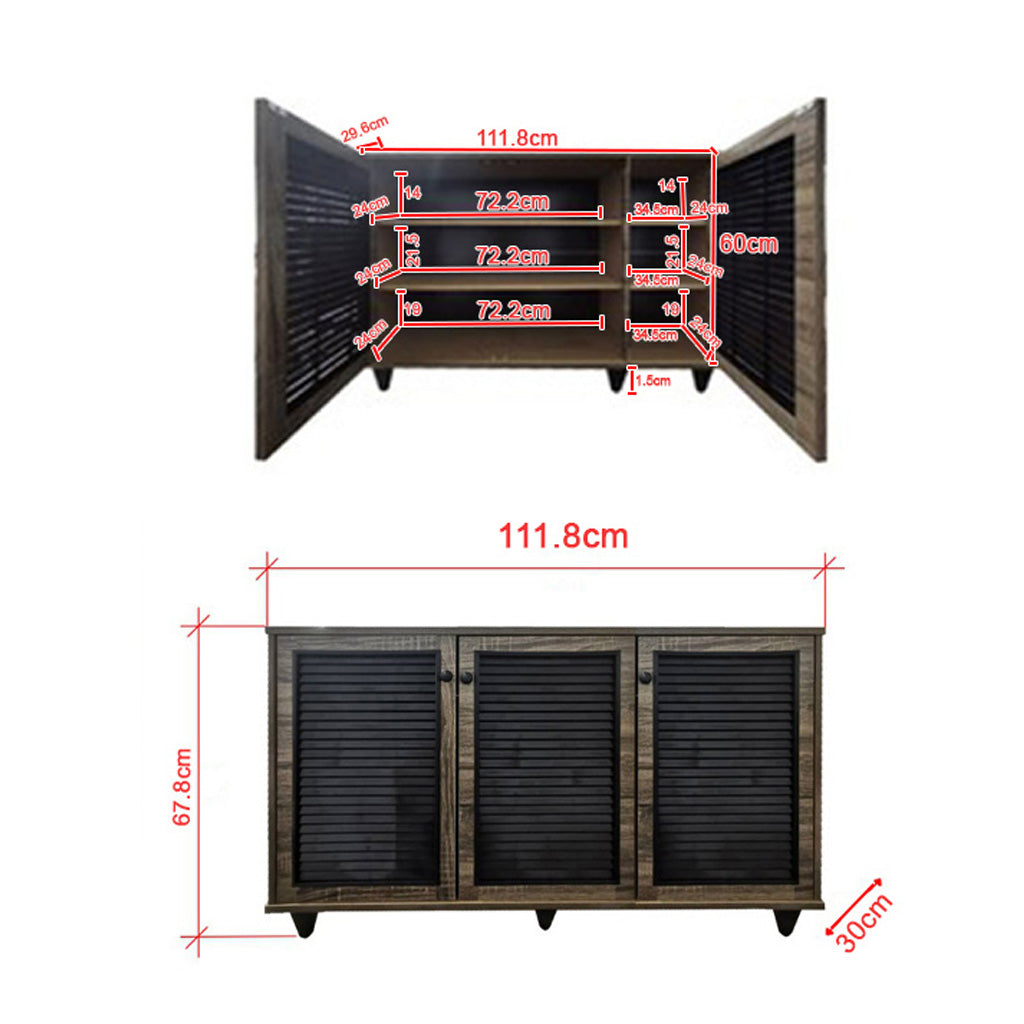 Miami 3 Door Shoe Cabinet In Brown/ Black