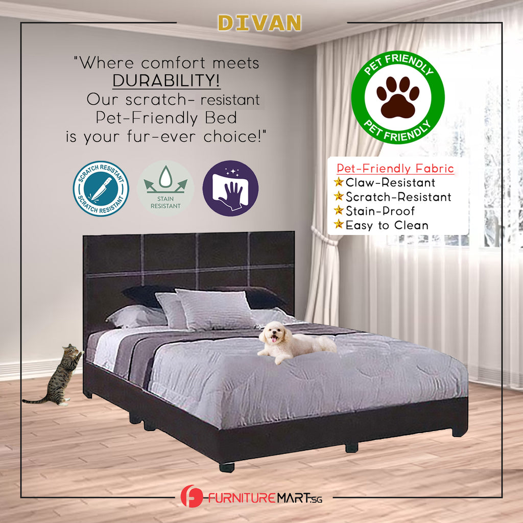 Faux Leather/Fabric Divan Bed Frame Color w/ Pet-Friendly Option- Available in All Sizes