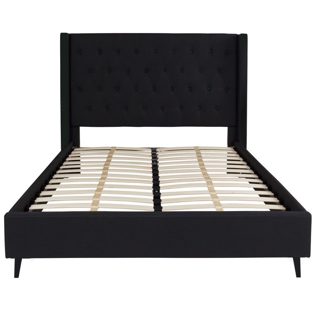 Moonstar Classic Bed Frame In Black Velvet And Brown Faux Leather w/ Mattress Add On