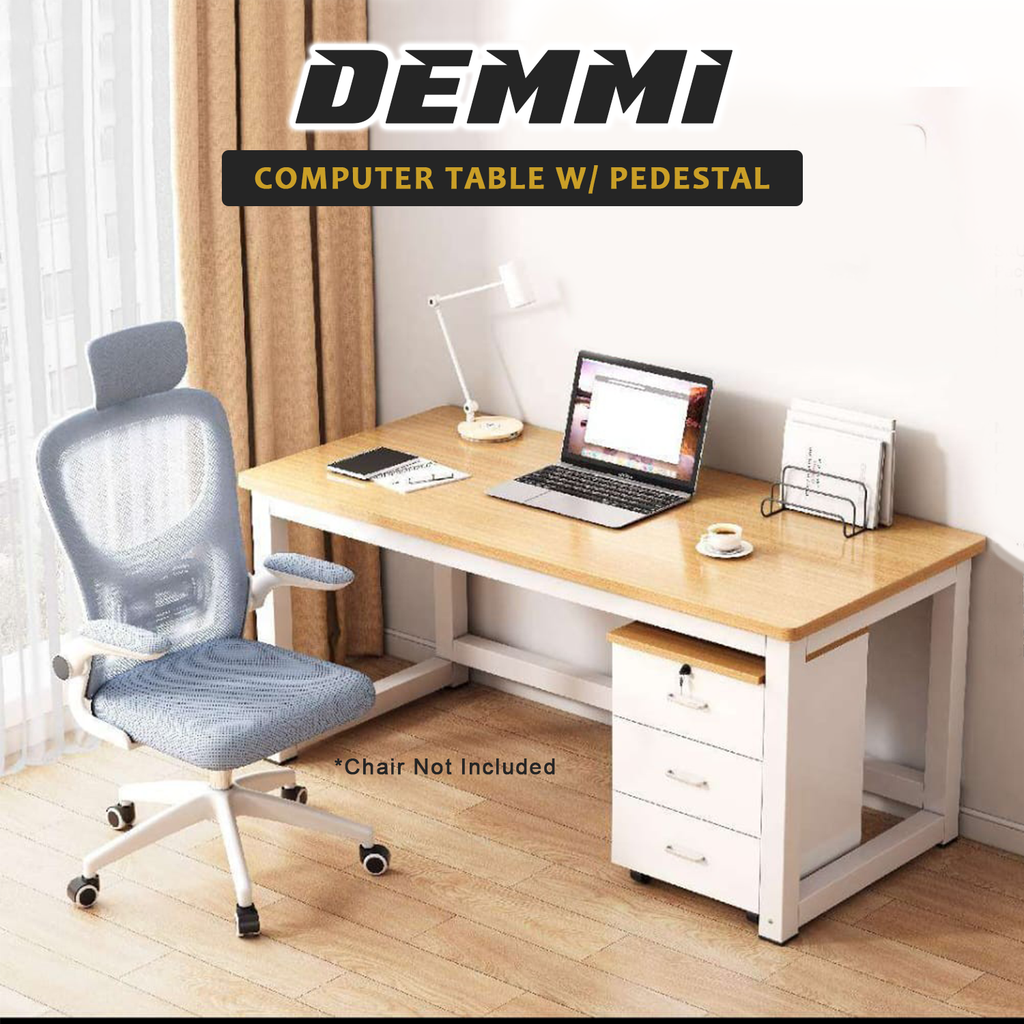 Demmi Computer Table with 3-Drawer Pedestal Working Study Laptop Table